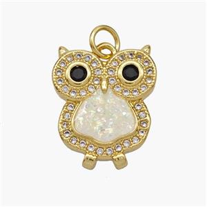 Copper Owl Pendant Pave Fire Opal Zirconia 18K Gold Plated, approx 15-18mm [FN48653]