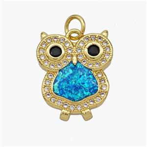 Copper Owl Pendant Pave Fire Opal Zirconia 18K Gold Plated, approx 15-18mm [FN48654]