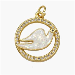 Copper Doves Pendant Pave Fire Opal Zirconia Birds 18K Gold Plated, approx 18mm [FN48655]