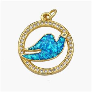 Copper Doves Pendant Pave Fire Opal Zirconia Birds 18K Gold Plated, approx 18mm [FN48656]