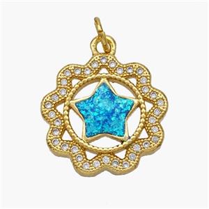 Copper Star Pendant Pave Fire Opal Zirconia Flower 18K Gold Plated, approx 17mm [FN48657]