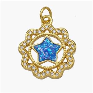 Copper Star Pendant Pave Fire Opal Zirconia Flower 18K Gold Plated, approx 17mm [FN48658]
