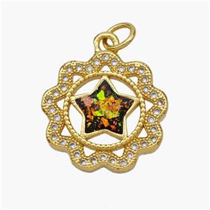Copper Star Pendant Pave Fire Opal Zirconia Flower 18K Gold Plated, approx 17mm [FN48660]