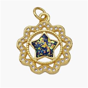 Copper Star Pendant Pave Fire Opal Zirconia Flower 18K Gold Plated, approx 17mm [FN48661]