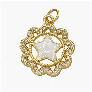 Copper Star Pendant Pave Fire Opal Zirconia Flower 18K Gold Plated, approx 17mm [FN48662]
