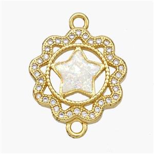 Copper Star Connector Pave Fire Opal Zirconia Flower 18K Gold Plated, approx 17mm [FN48663]