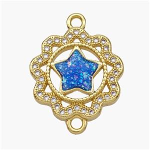 Copper Star Connector Pave Fire Opal Zirconia Flower 18K Gold Plated, approx 17mm [FN48664]