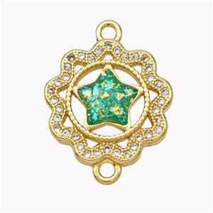 Copper Star Connector Pave Fire Opal Zirconia Flower 18K Gold Plated, approx 17mm [FN48665]