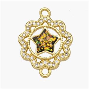 Copper Star Connector Pave Fire Opal Zirconia Flower 18K Gold Plated, approx 17mm [FN48666]