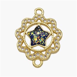 Copper Star Connector Pave Fire Opal Zirconia Flower 18K Gold Plated, approx 17mm [FN48667]