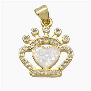 Copper Crown Heart Pendant Pave Fire Opal Zirconia 18K Gold Plated, approx 18mm [FN48668]