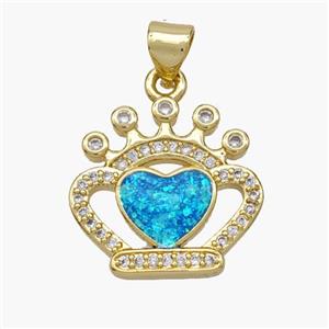 Copper Crown Heart Pendant Pave Fire Opal Zirconia 18K Gold Plated, approx 18mm [FN48669]