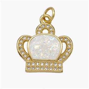 Copper Crown Pendant Pave Fire Opal Zirconia 18K Gold Plated, approx 15-17mm [FN48670]