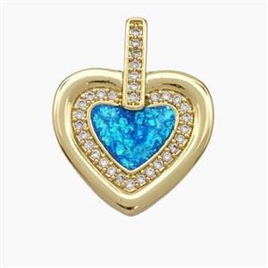 Copper Heart Pendant Pave Fire Opal Zirconia 18K Gold Plated, approx 18mm [FN48675]