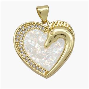 Copper Heart Pendant Pave Fire Opal Zirconia Swan 18K Gold Plated, approx 21mm [FN48676]
