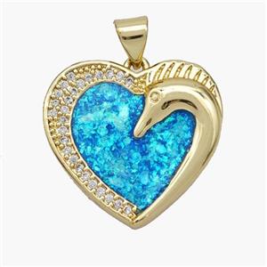 Copper Heart Pendant Pave Fire Opal Zirconia Swan 18K Gold Plated, approx 21mm [FN48677]