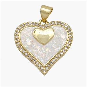 Copper Heart Pendant Pave Fire Opal Zirconia 18K Gold Plated, approx 21mm [FN48679]