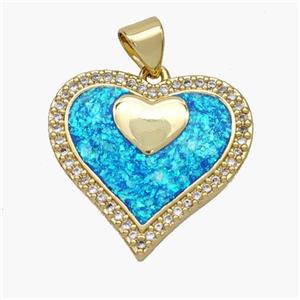 Copper Heart Pendant Pave Fire Opal Zirconia 18K Gold Plated, approx 21mm [FN48680]