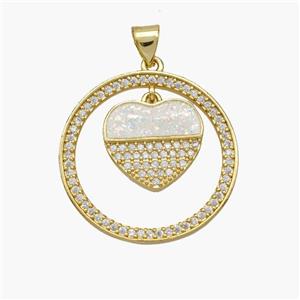 Copper Heart Pendant Pave Fire Opal Zirconia Circle 18K Gold Plated, approx 14mm, 24mm [FN48681]