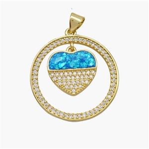 Copper Heart Pendant Pave Fire Opal Zirconia Circle 18K Gold Plated, approx 14mm, 24mm [FN48682]