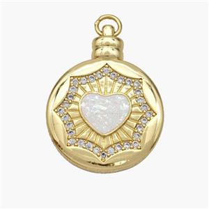 Copper Heart Pendant Pave Fire Opal Zirconia Circle 18K Gold Plated, approx 21mm [FN48683]