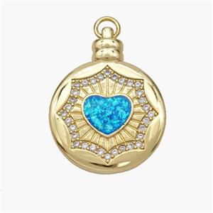 Copper Heart Pendant Pave Fire Opal Zirconia Circle 18K Gold Plated, approx 21mm [FN48684]