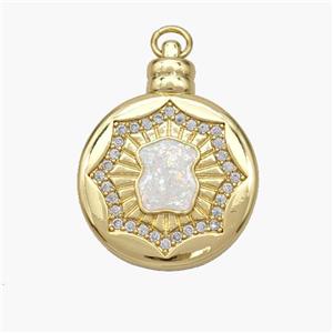 Copper Bear Pendant Pave Fire Opal Zirconia Circle 18K Gold Plated, approx 21mm [FN48685]