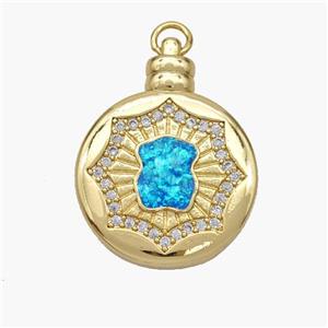 Copper Bear Pendant Pave Fire Opal Zirconia Circle 18K Gold Plated, approx 21mm [FN48686]
