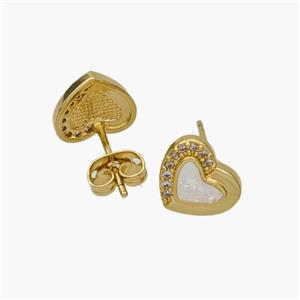 Copper Heart Stud Earrings Pave Fire Opal Zirconia 18K Gold Plated, approx 10mm [FN48689]