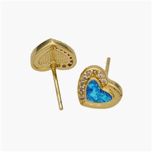Copper Heart Stud Earrings Pave Fire Opal Zirconia 18K Gold Plated, approx 10mm [FN48690]