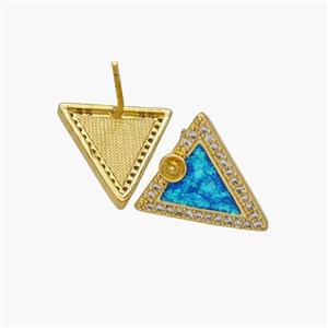 Copper Triangle Stud Earrings Pave Fire Opal Zirconia 18K Gold Plated, approx 15mm [FN48694]
