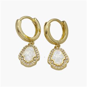 Copper Hamsahand Hoop Earrings Pave Fire Opal Zirconia 18K Gold Plated, approx 10-12mm, 14mm dia [FN48697]