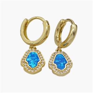 Copper Hamsahand Hoop Earrings Pave Fire Opal Zirconia 18K Gold Plated, approx 10-12mm, 14mm dia [FN48698]