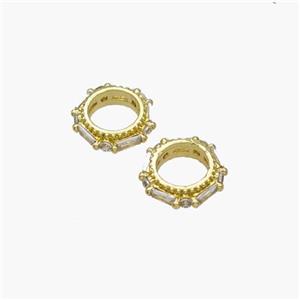Copper Rondelle Beads Pave Zirconia Large Hole Gold Plated, approx 10mm, 6mm hole [FN48700]