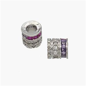 Copper Tube Beads Pave Zirconia Large Hole Platinum Plated, approx 7.5mm, 3mm hole [FN48701]