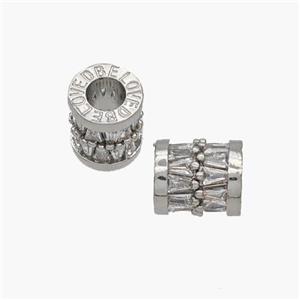 Copper Tube Beads Pave Zirconia Large Hole Platinum Plated, approx 9-10mm, 5mm hole [FN48703]