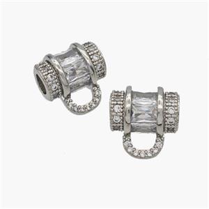 Copper Tube Bail Pave Zirconia Large Hole Platinum Plated, approx 9-12.5mm, 4mm hole [FN48705]