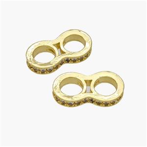 Copper 8 Beads Pave Zirconia 2holes Large Hole Gold Plated, approx 8.5-17mm [FN48708]