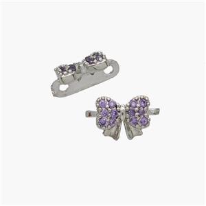Copper Bowknot Spacer Connector Pave Zirconia 2holes Platinum Plated, approx 7-11mm [FN48710]