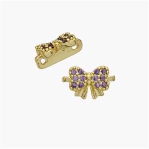 Copper Bowknot Spacer Connector Pave Zirconia 2holes Gold Plated, approx 7-11mm [FN48711]