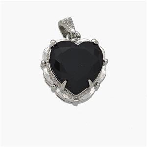 Copper Heart Pendant Pave Black Crystal Glass Platinum Plated, approx 13mm [FN48716]