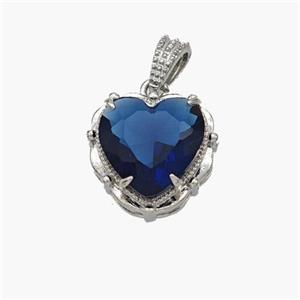 Copper Heart Pendant Pave Blue Crystal Glass Platinum Plated, approx 13mm [FN48717]