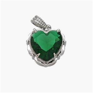 Copper Heart Pendant Pave Green Crystal Glass Platinum Plated, approx 13mm [FN48718]