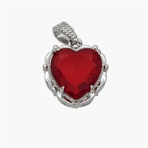 Copper Heart Pendant Pave Red Crystal Glass Platinum Plated, approx 13mm [FN48719]