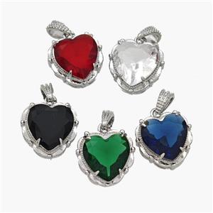 Copper Heart Pendant Pave Crystal Glass Platinum Plated Mixed, approx 13mm [FN48720]