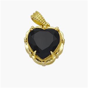 Copper Heart Pendant Pave Black Crystal Glass Gold Plated, approx 13mm [FN48722]