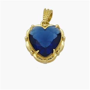 Copper Heart Pendant Pave Blue Crystal Glass Gold Plated, approx 13mm [FN48723]
