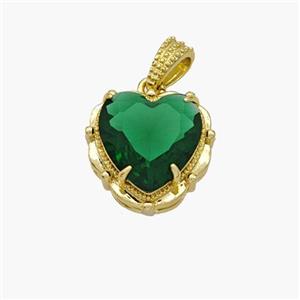 Copper Heart Pendant Pave Green Crystal Glass Gold Plated, approx 13mm [FN48724]