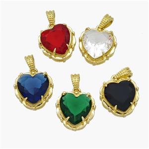 Copper Heart Pendant Pave Crystal Glass Gold Plated Mixed, approx 13mm [FN48726]
