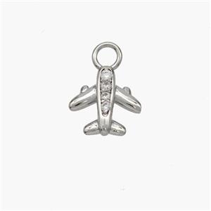 Copper Airplane Pendant Pave Zirconia Platinum Plated, approx 10mm [FN48727]